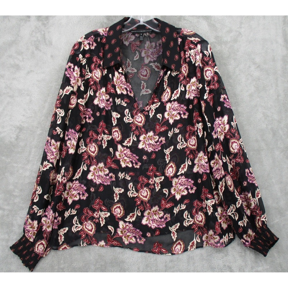 White House Black Market Top Womens Size M Sheer Floral Whimsigoth Paisley Boho